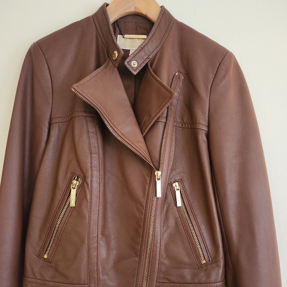 Michael Kors Leather Moto Jacket SZ 2 - Picture 2 of 8
